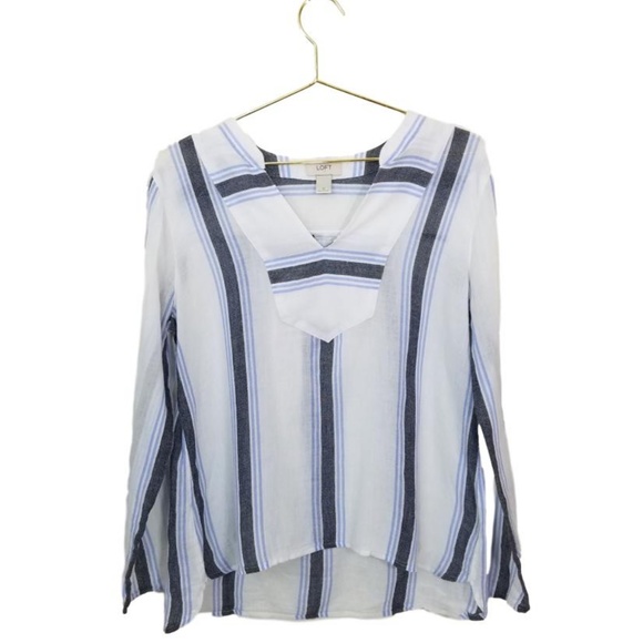 LOFT Tops - Loft Linen Striped Tunic Style Blouse M